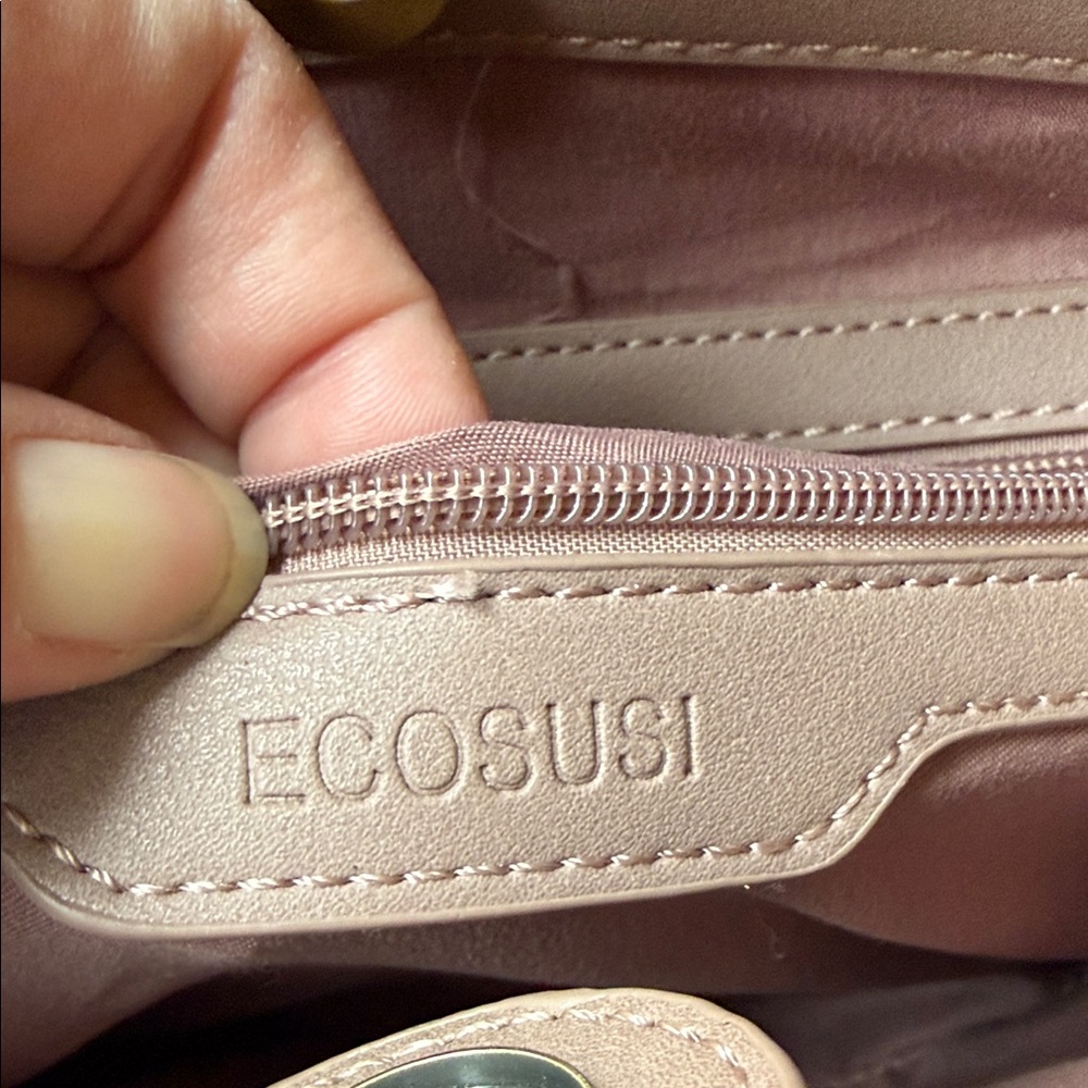 ECOSUSI Elegant Pink Beige Women's Tote Bag Vegan Leather - Picture 4 of 12